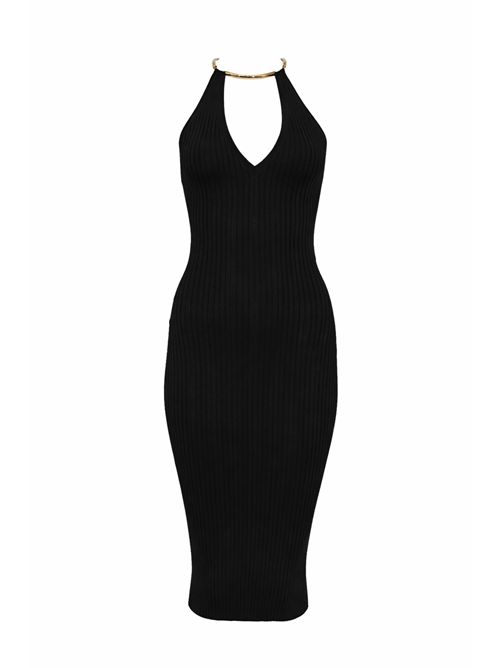 Abito in maglia di viscosa à jour con dettaglio gioiello Nero Elisabetta Franchi | AM16S61E2110